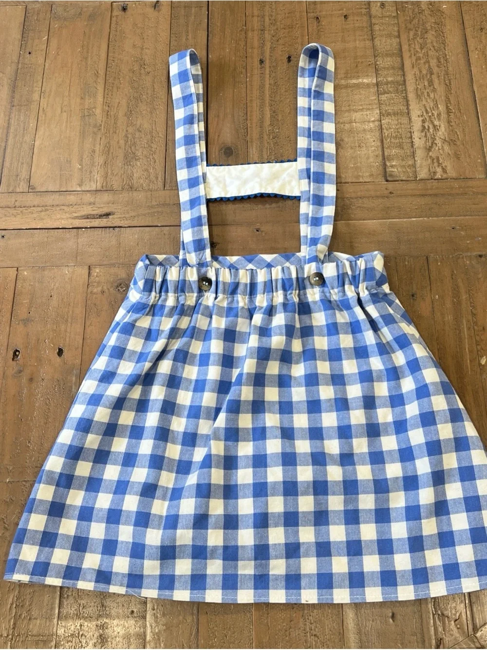 Birinit Blue Checkered Plaid Suspender Skirt Girls 8 Embroidered Classic Jumper